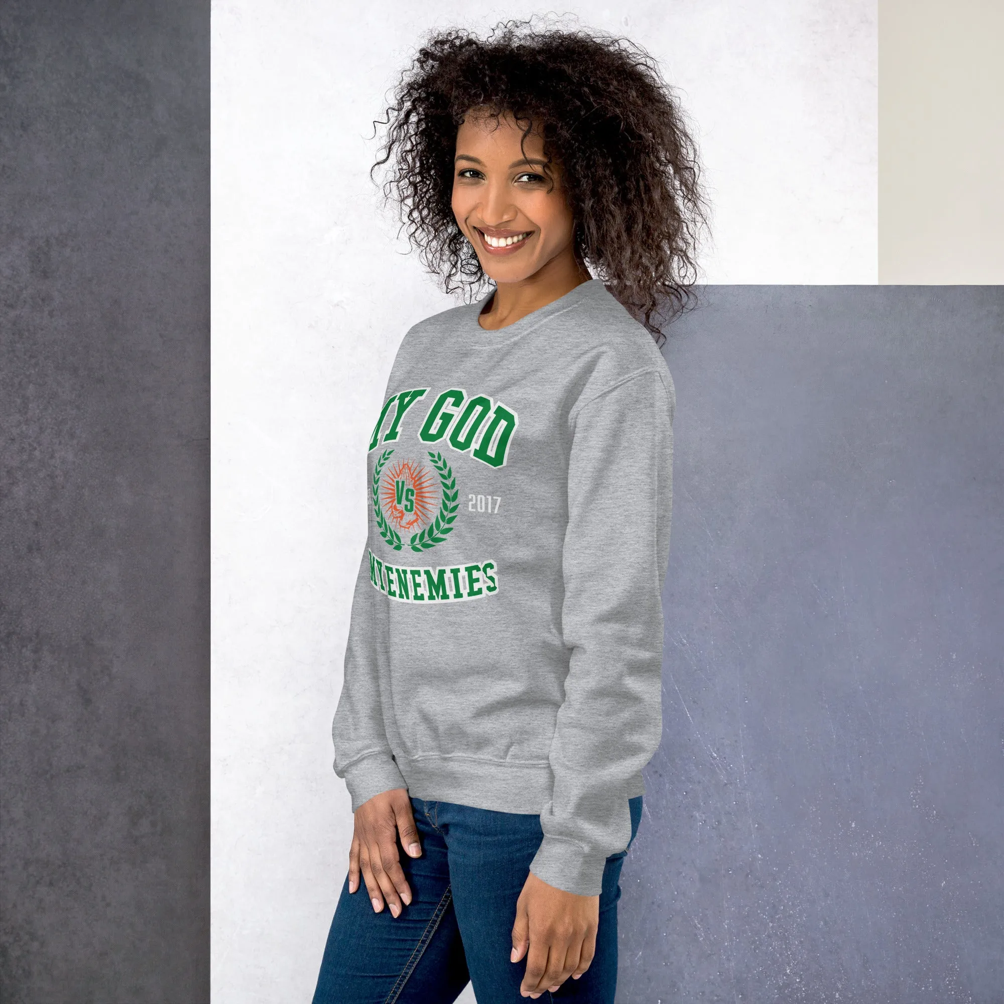 MY GOD VS MY ENEMIES GREY SWEATSHIRT (FAMU EDITION)