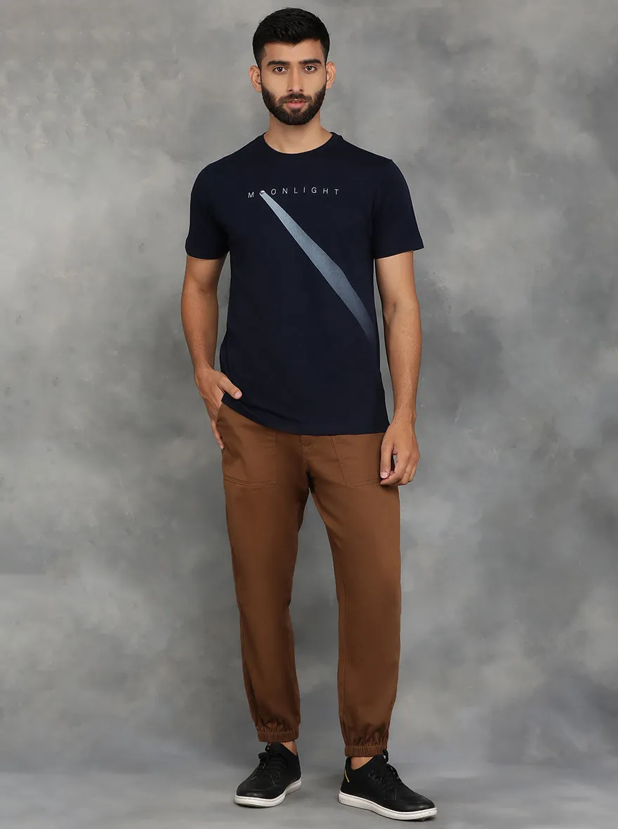 Navy Blue Printed Slim Fit T-Shirt | GreenFibre