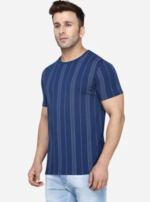 Navy Blue Printed Slim Fit T-Shirt | JadeBlue