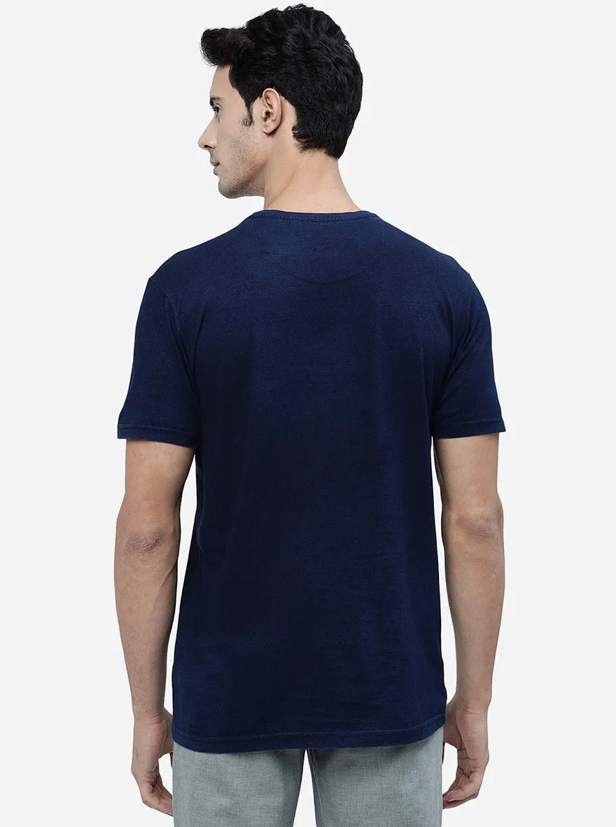 Navy Blue Printed Slim Fit T-Shirt | JadeBlue