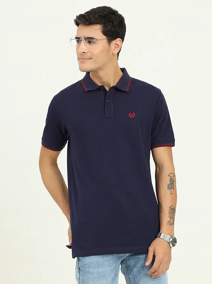 Navy Blue Solid Slim Fit Polo T-Shirt | Greenfibre