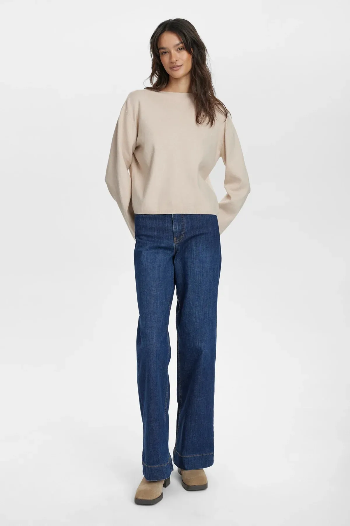 Numph Nucarma Beige High Neck Ribbed Jumper