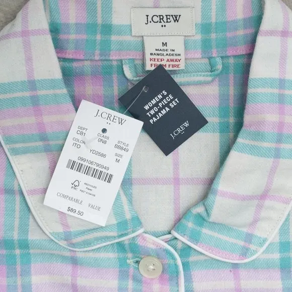 NWT J. Crew Plaid Flannel Pajama Short Set size M