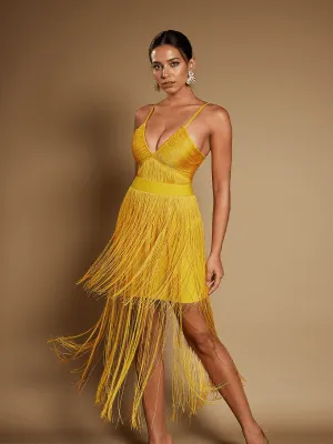 Oakleigh Spaghetti Fringe Bandage Midi Dress