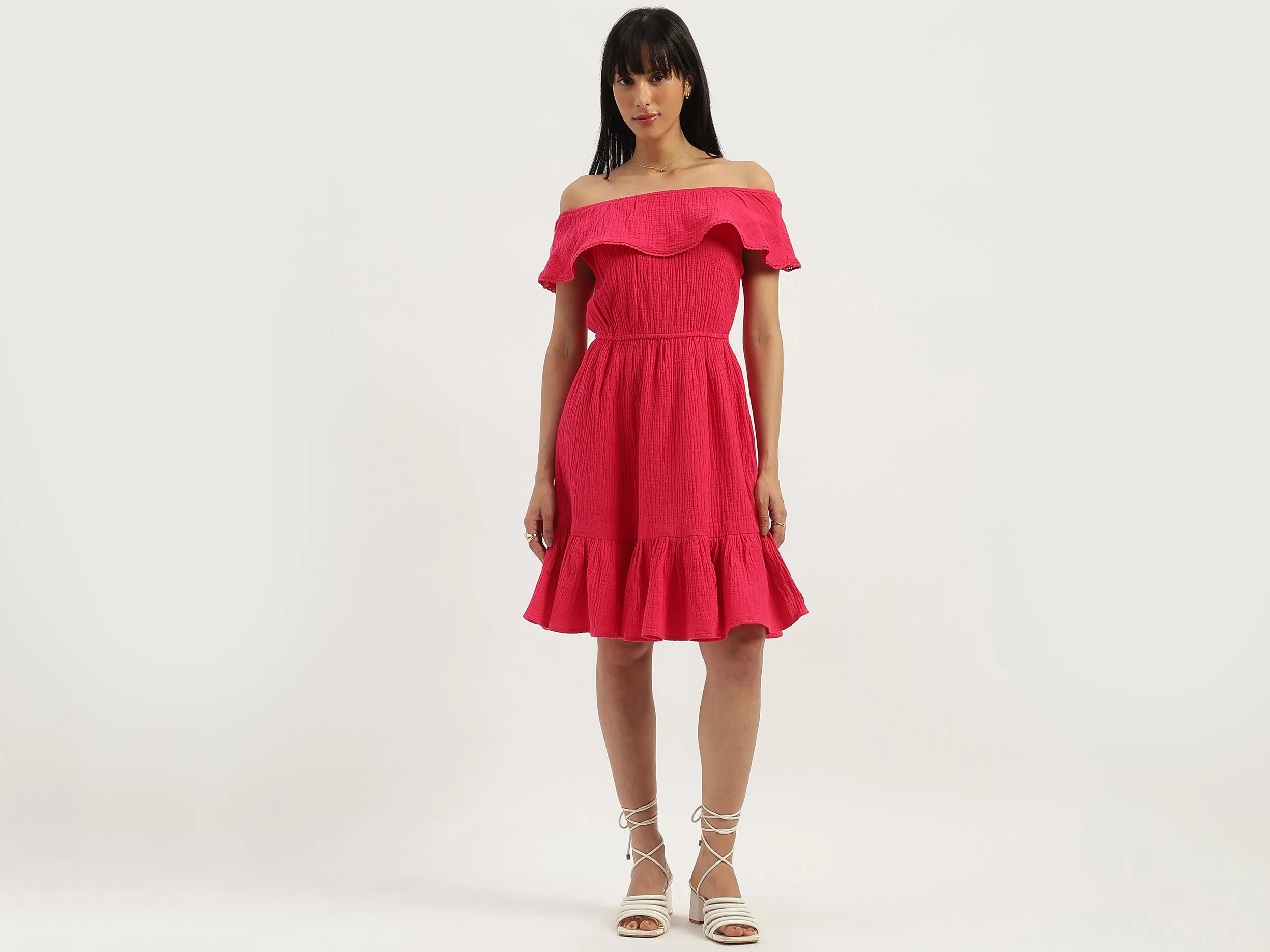 Off Shoulder Textured Dress