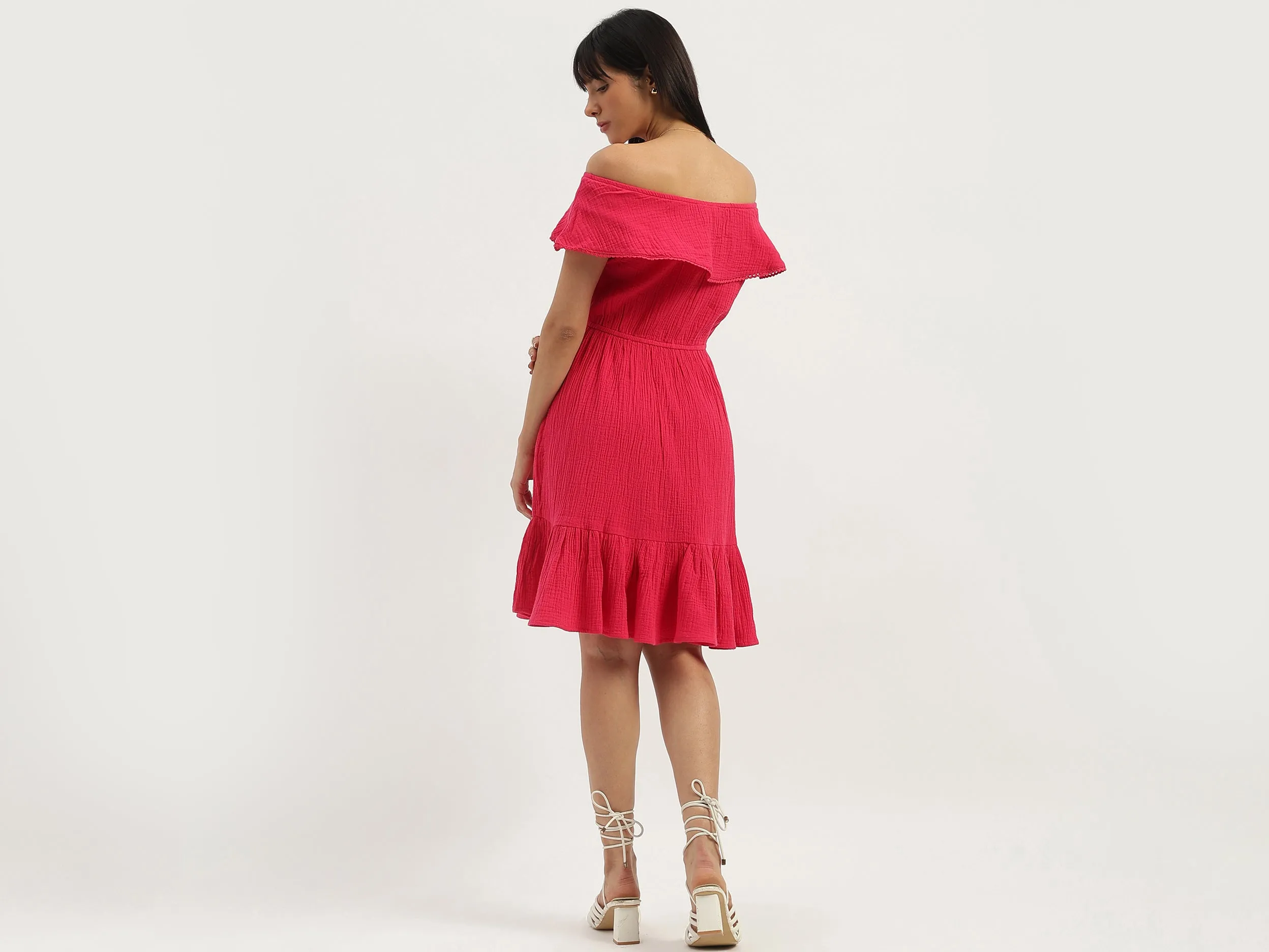 Off Shoulder Textured Dress