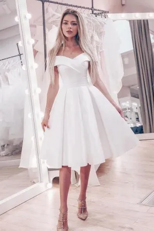 Off-the-shoulder Little White Wedding Dress Short A-line Skirt
