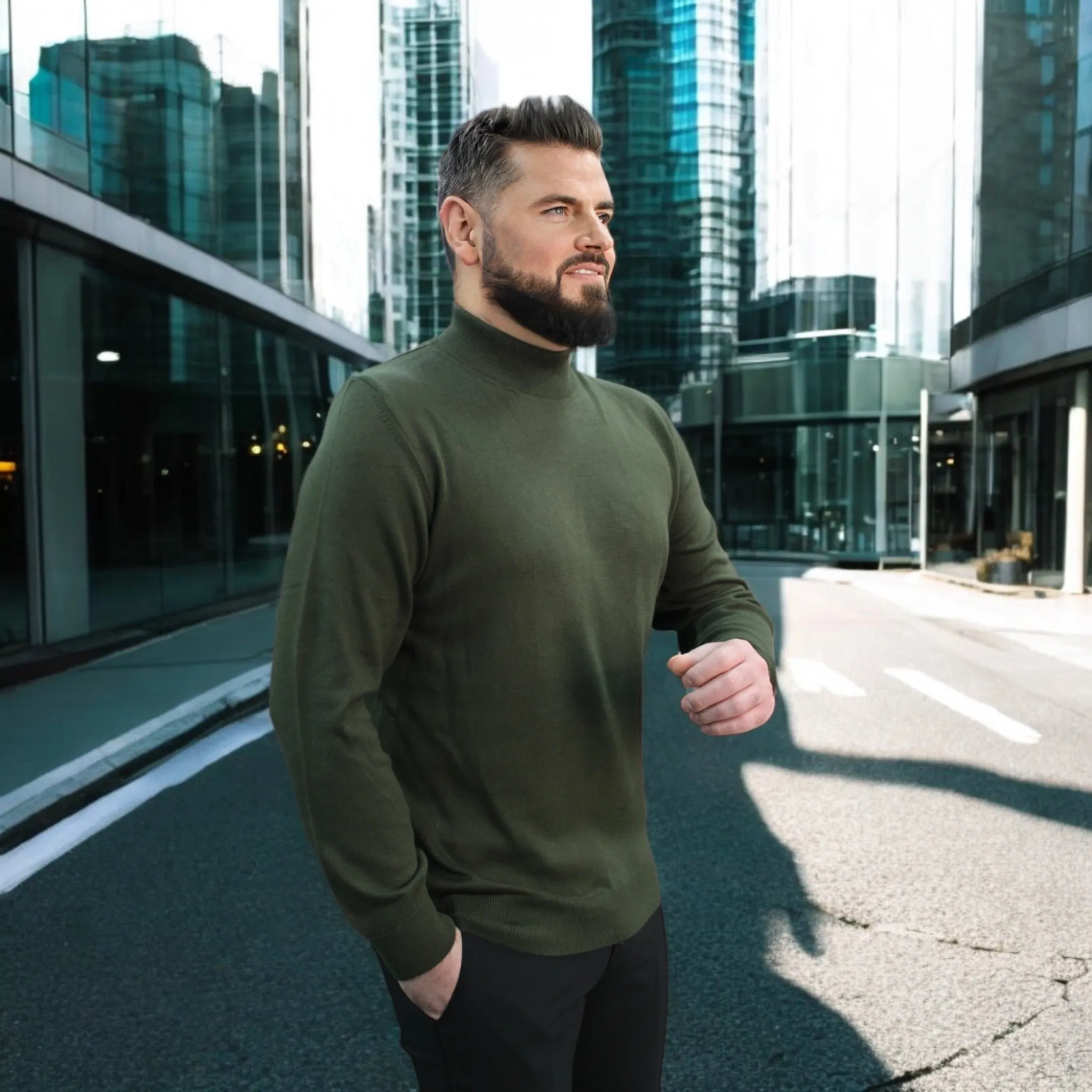 Olive Green Wool Mock Neck,  Essential  Sweater