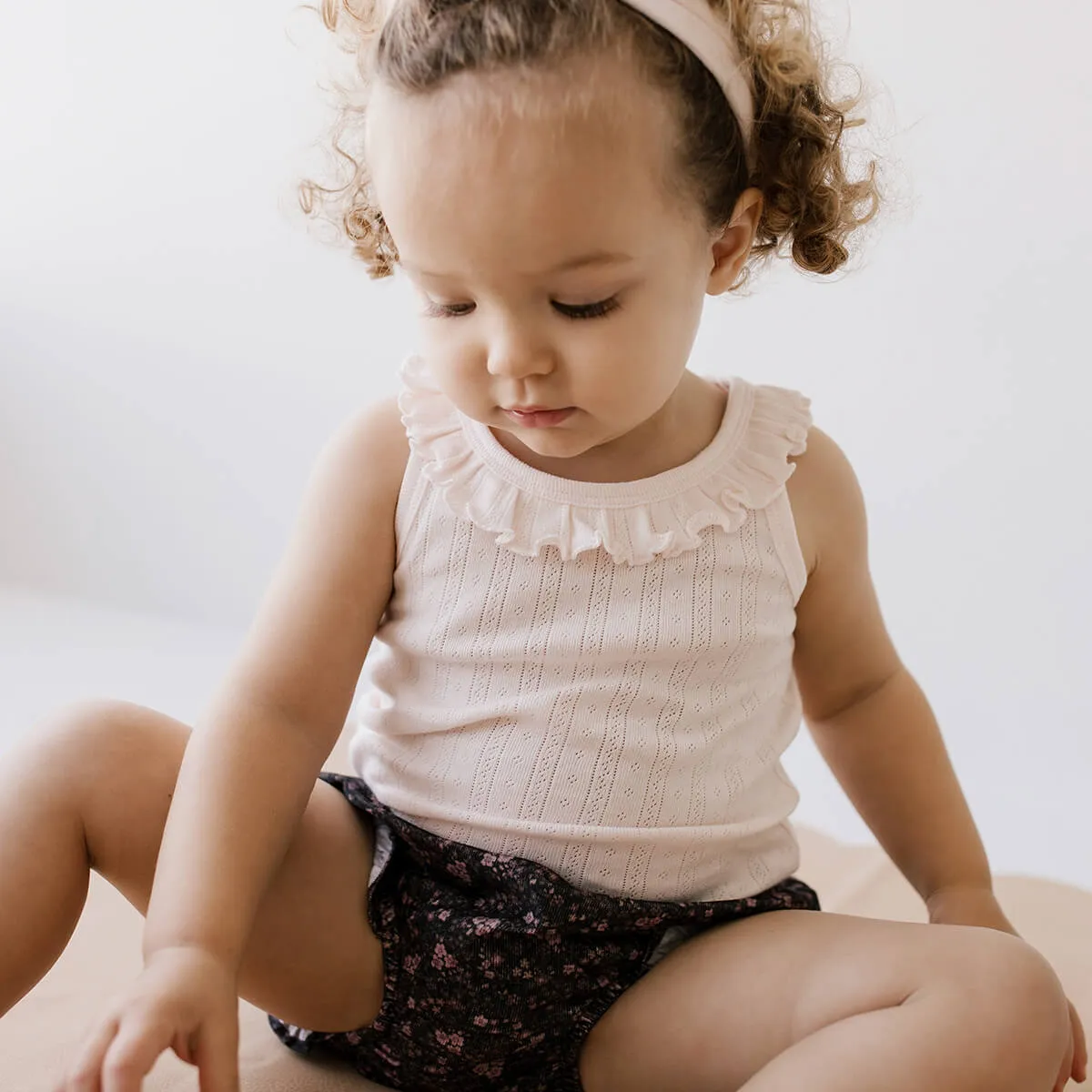 Organic Cotton Pointelle Frill Singlet - In the Meadow
