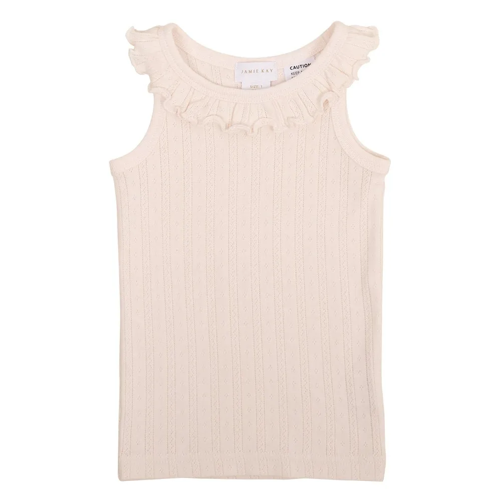 Organic Cotton Pointelle Frill Singlet - In the Meadow