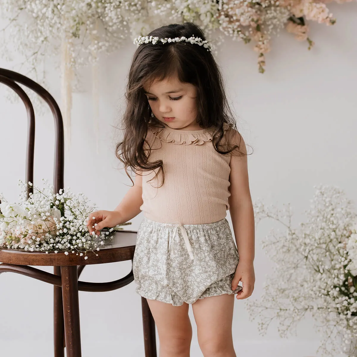 Organic Cotton Pointelle Frill Singlet - In the Meadow
