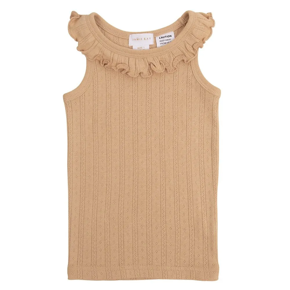 Organic Cotton Pointelle Frill Singlet - In the Meadow