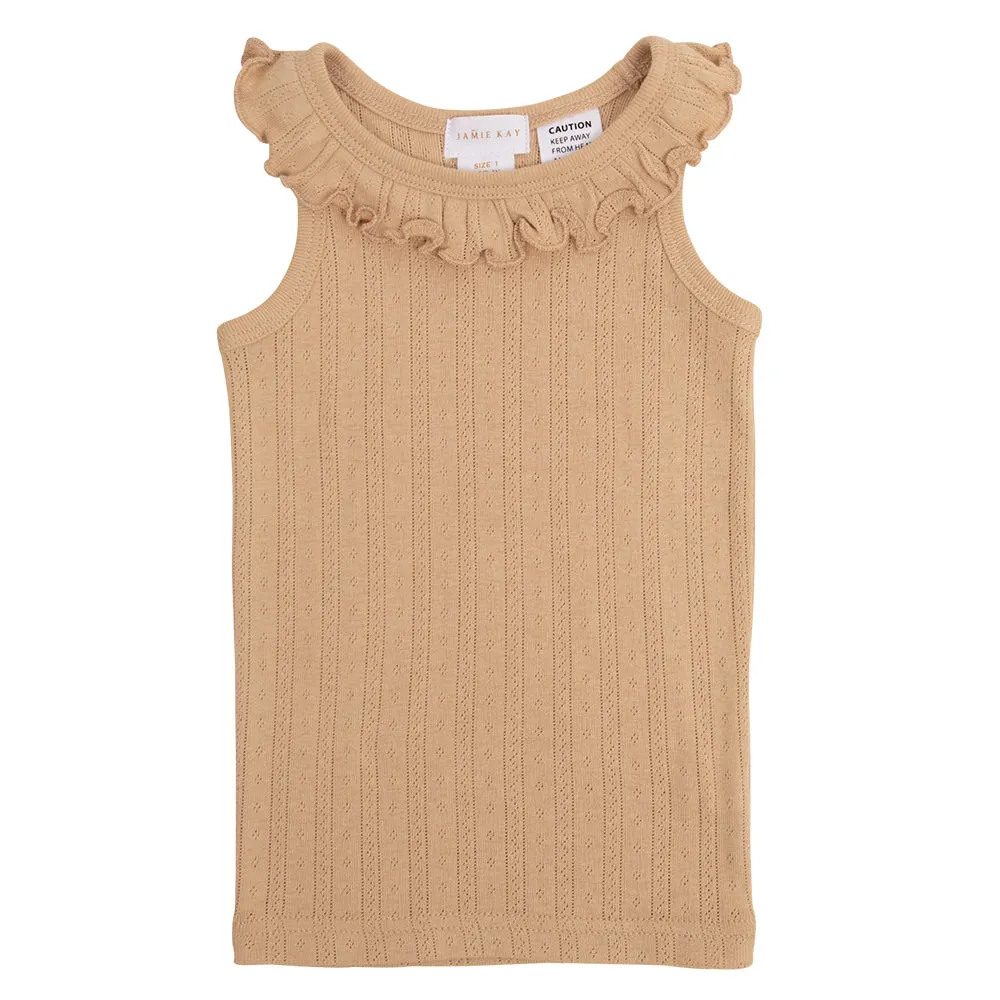 Organic Cotton Pointelle Frill Singlet - In the Meadow