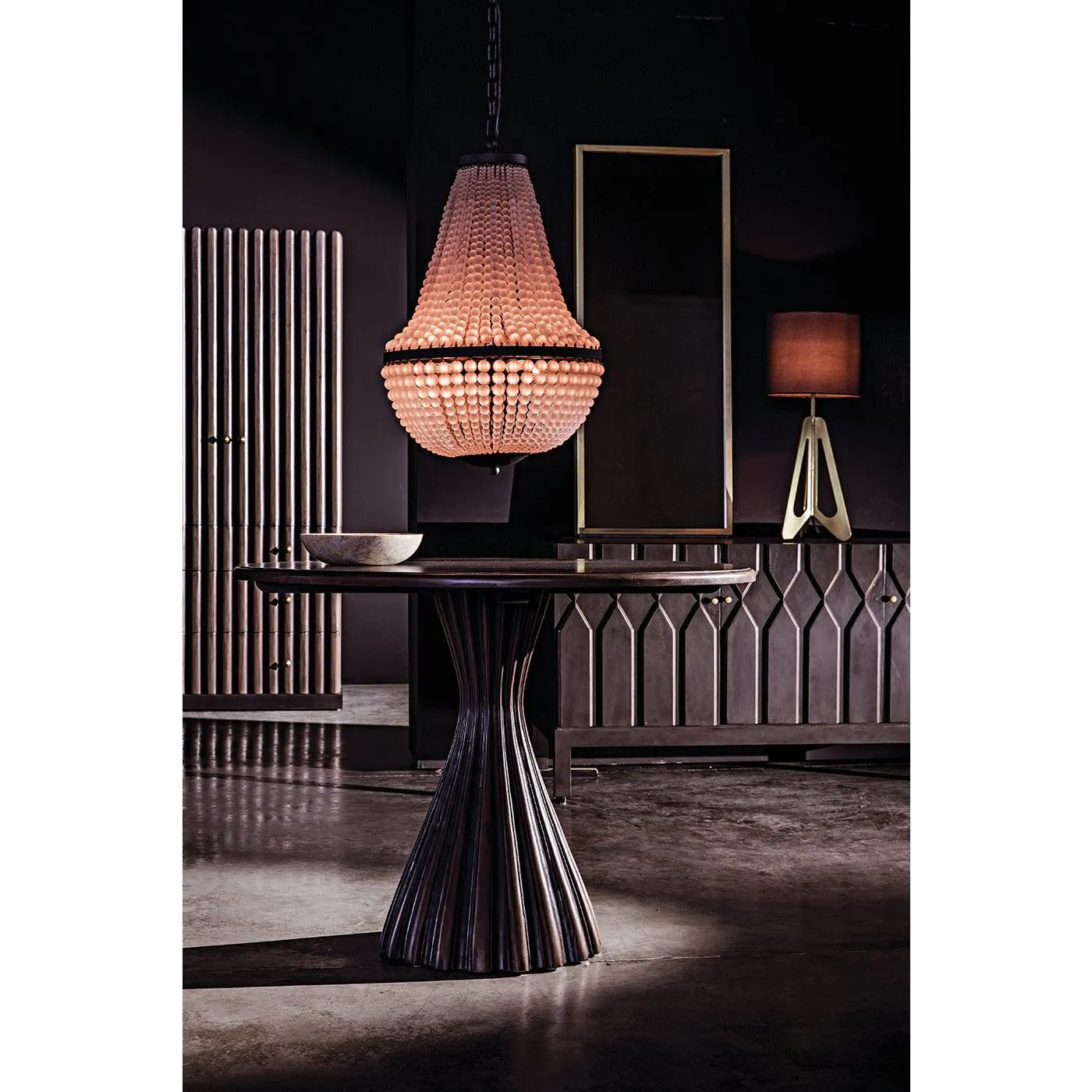 Osiris Dining Table, Pale Rubbed with Light Brown Trim