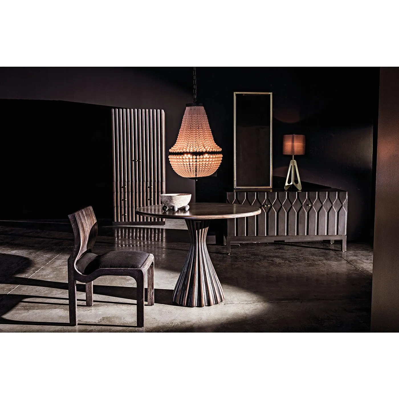 Osiris Dining Table, Pale Rubbed with Light Brown Trim