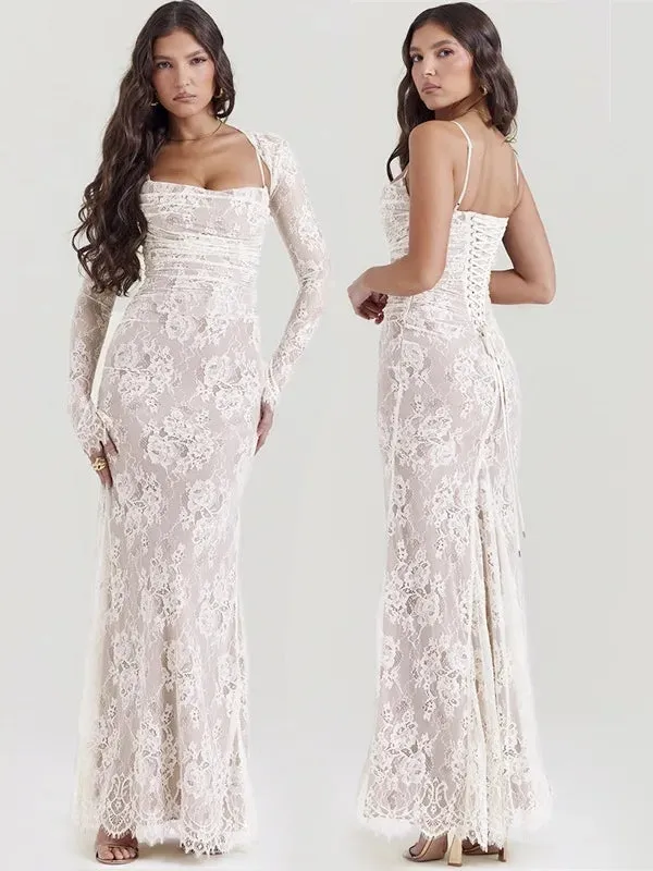 Outfit Formal Tie Up Back Long Robe Party Evening Dresses