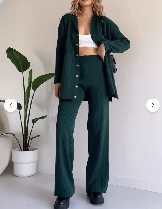 Owronline - Striped Jacquard Button-Knit Two-Piece Set