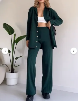 Owronline - Striped Jacquard Button-Knit Two-Piece Set