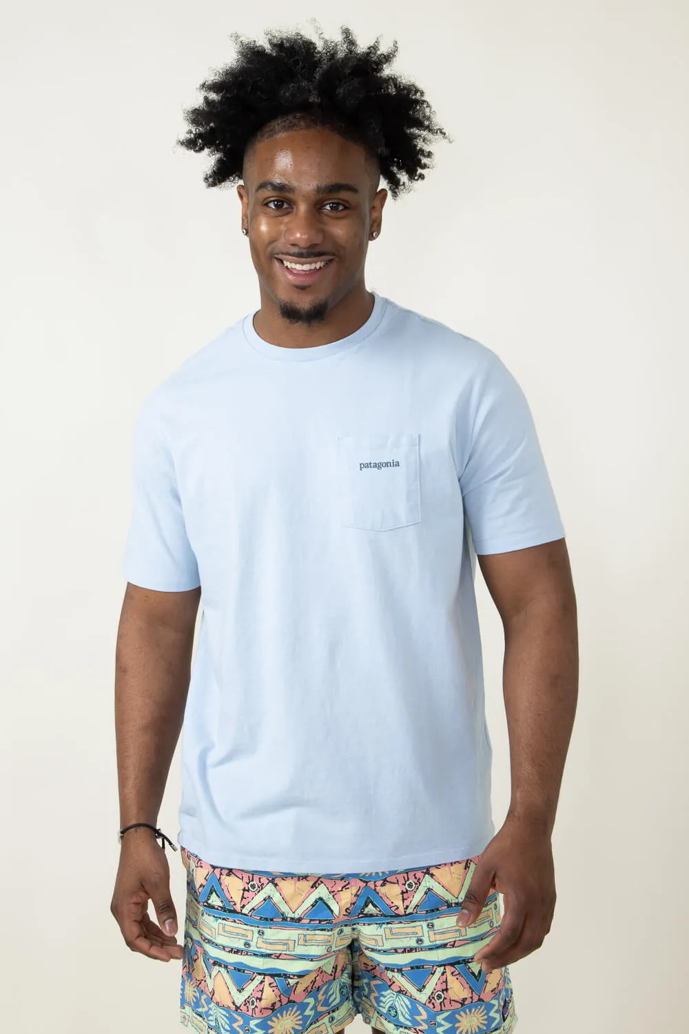 Patagonia Men’s Line Logo Ridge Pocket T-Shirt in Blue | 38511-CHLE
