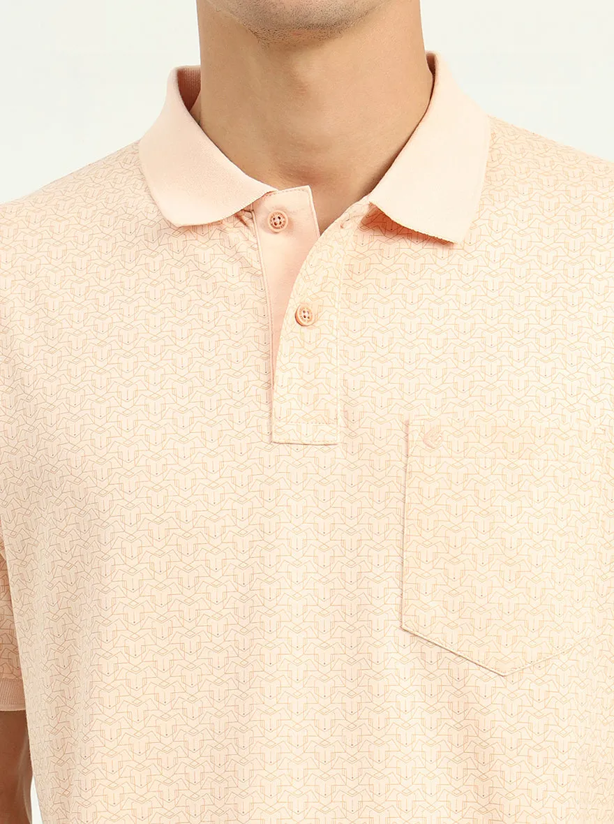 Peach Printed Slim Fit Polo T-Shirt | Greenfibre