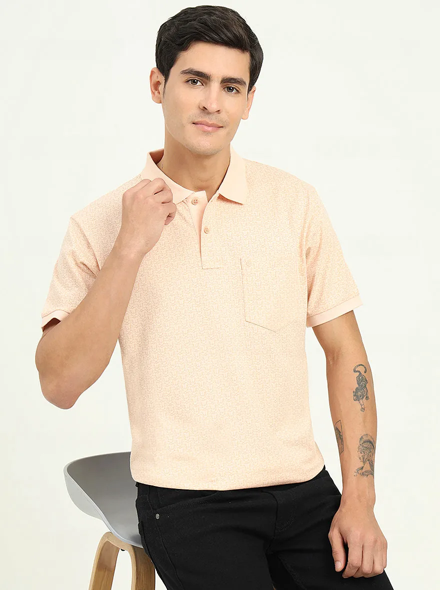 Peach Printed Slim Fit Polo T-Shirt | Greenfibre