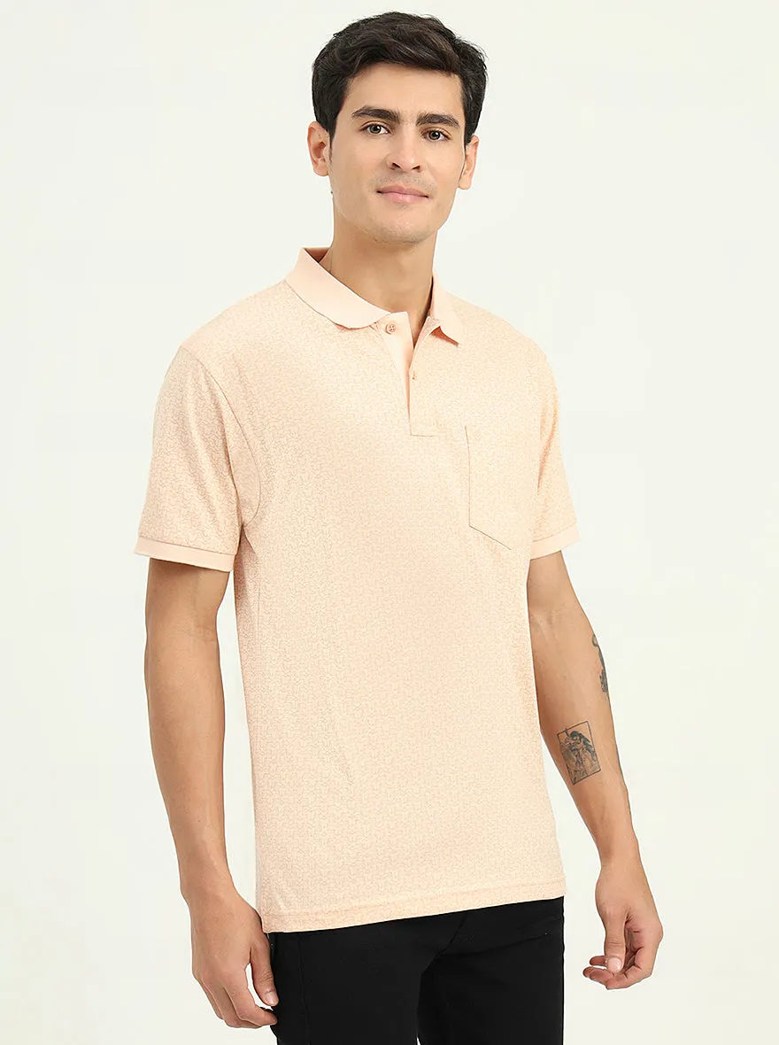 Peach Printed Slim Fit Polo T-Shirt | Greenfibre