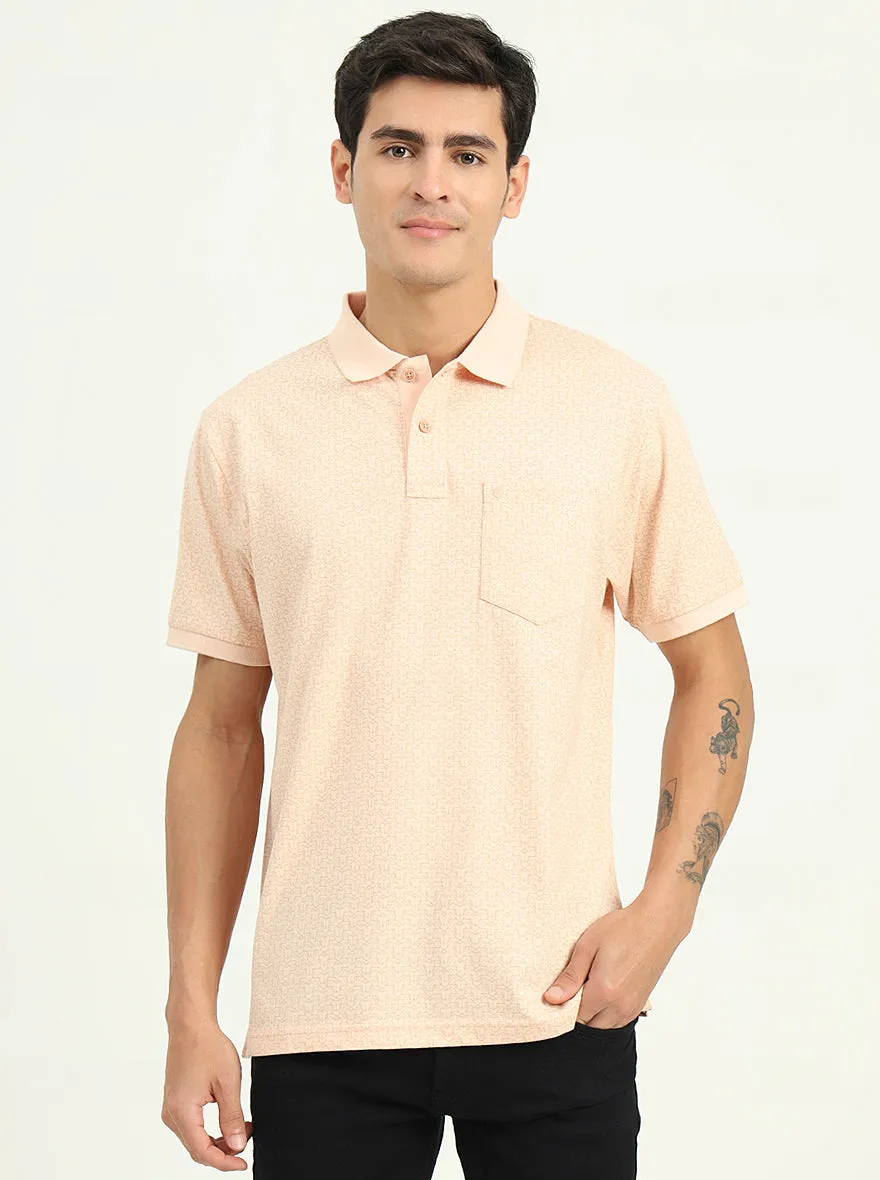 Peach Printed Slim Fit Polo T-Shirt | Greenfibre