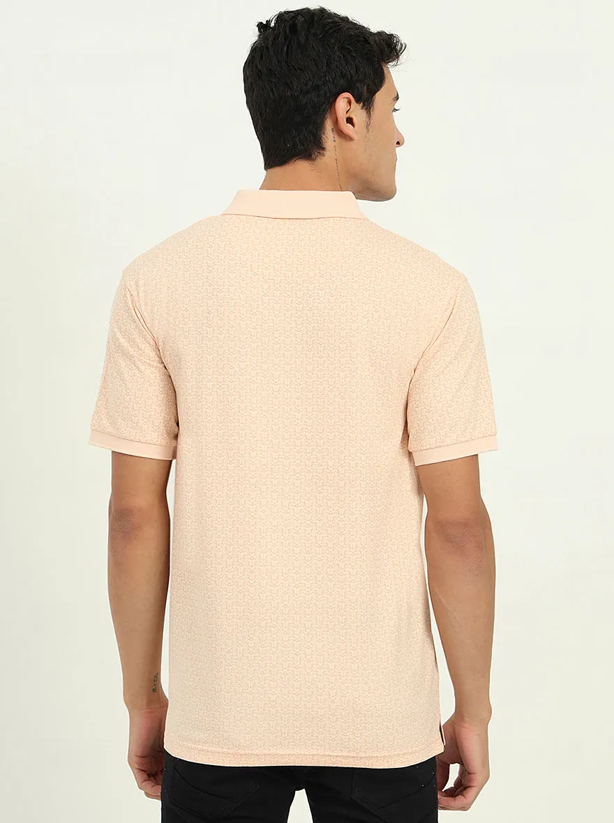 Peach Printed Slim Fit Polo T-Shirt | Greenfibre