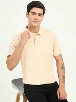 Peach Printed Slim Fit Polo T-Shirt | Greenfibre