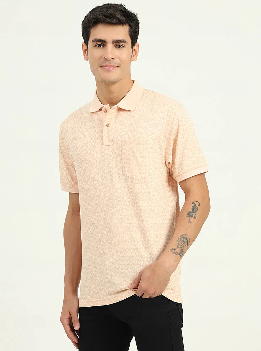 Peach Printed Slim Fit Polo T-Shirt | Greenfibre