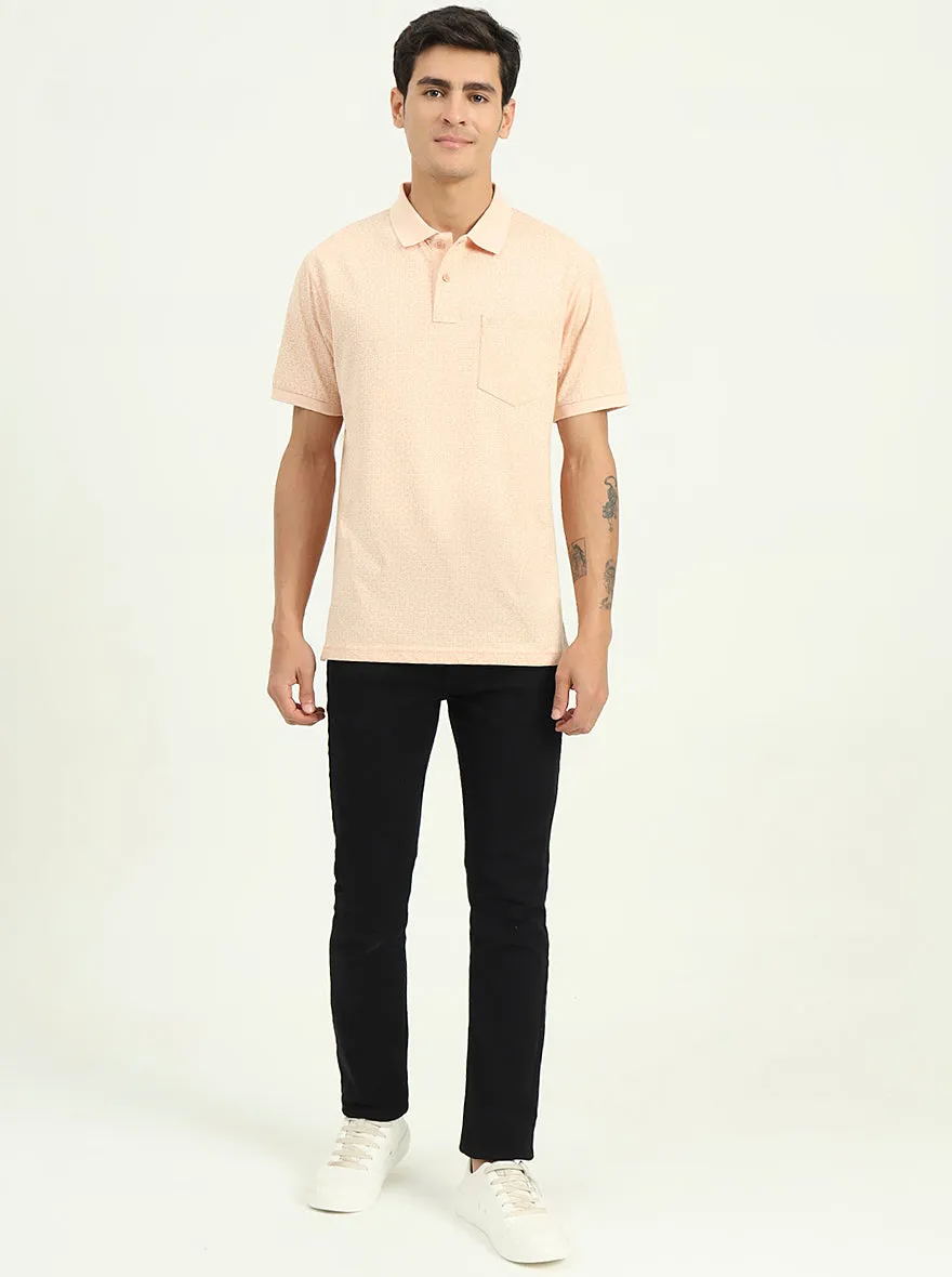 Peach Printed Slim Fit Polo T-Shirt | Greenfibre