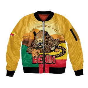 Personalised Afro Benin Leopard Sleeve Zip Bomber Jacket Stay True - Stay Wild LT15
