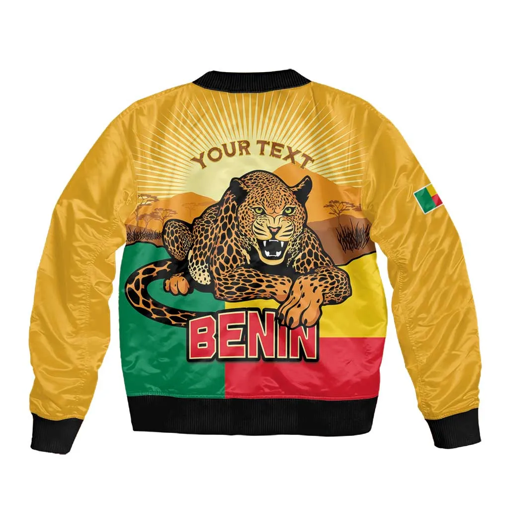 Personalised Afro Benin Leopard Sleeve Zip Bomber Jacket Stay True - Stay Wild LT15