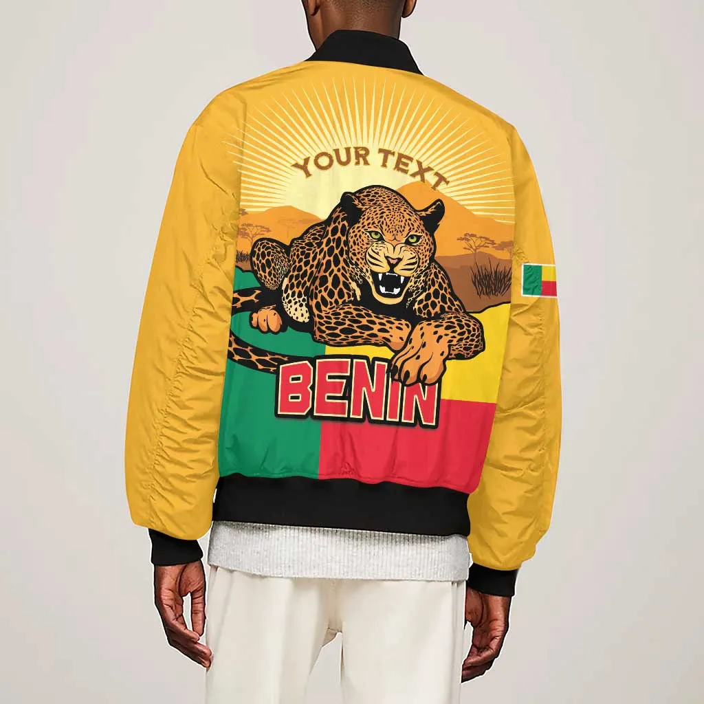 Personalised Afro Benin Leopard Sleeve Zip Bomber Jacket Stay True - Stay Wild LT15
