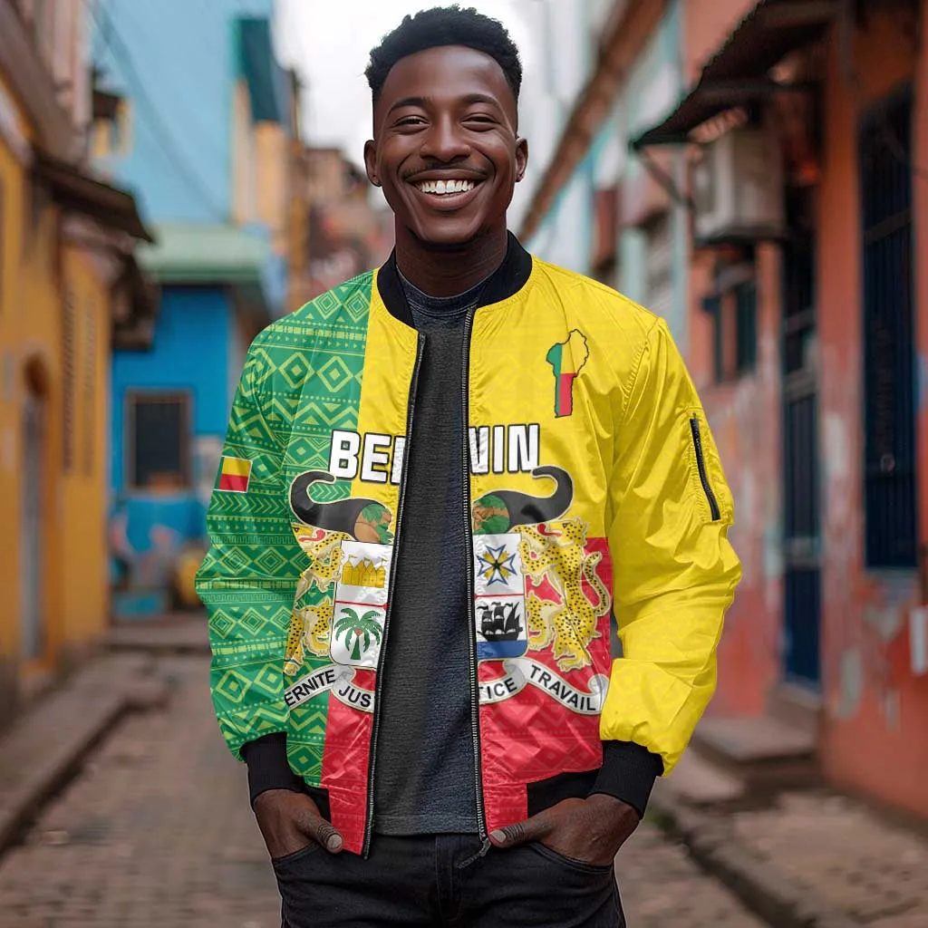 Personalised Afro Benin Sleeve Zip Bomber Jacket Flag Style - African Pattern LT15