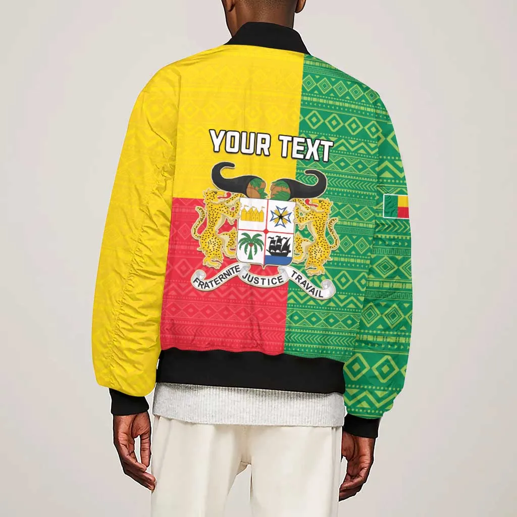Personalised Afro Benin Sleeve Zip Bomber Jacket Flag Style - African Pattern LT15