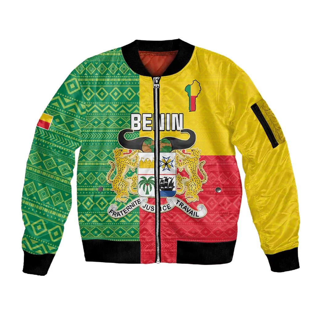 Personalised Afro Benin Sleeve Zip Bomber Jacket Flag Style - African Pattern LT15