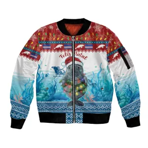 Personalised Cape Verde Christmas Sleeve Zip Bomber Jacket Manatee Feliz Natal LT15