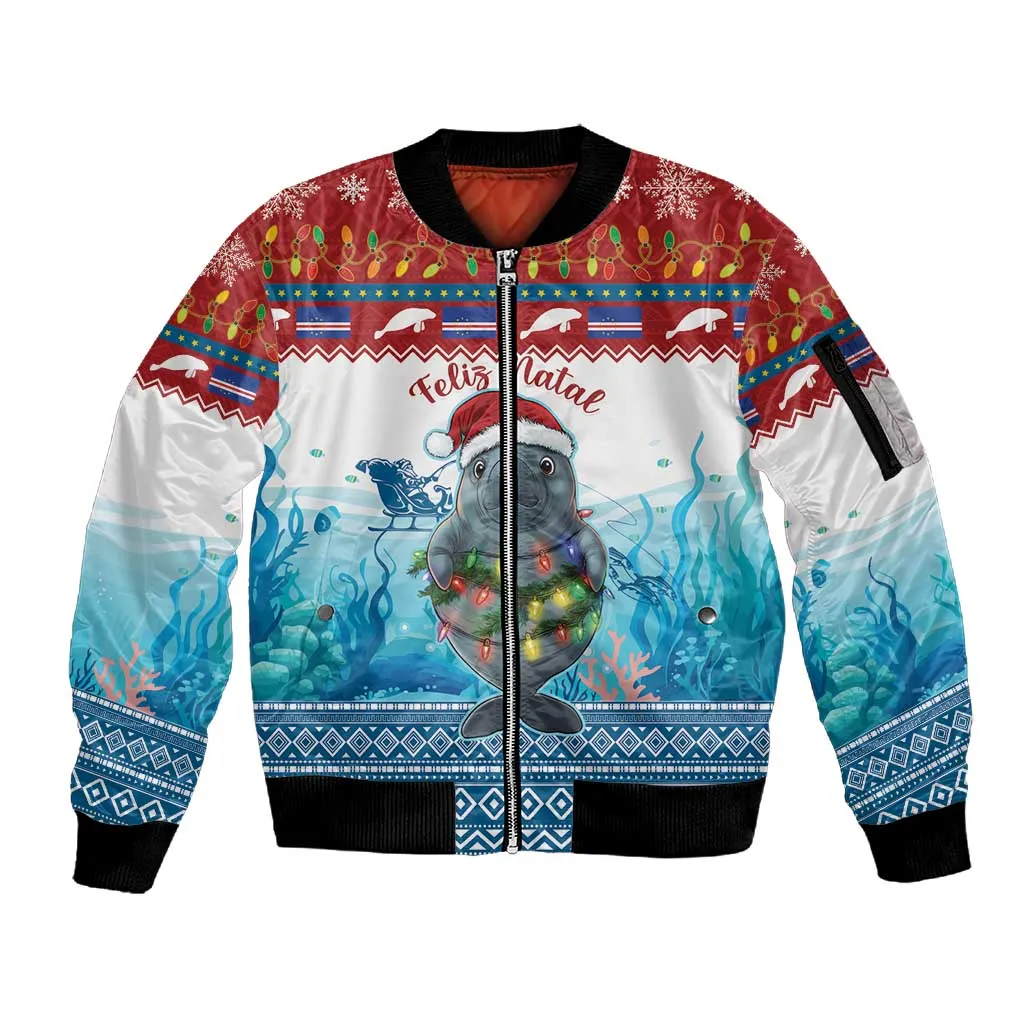 Personalised Cape Verde Christmas Sleeve Zip Bomber Jacket Manatee Feliz Natal LT15