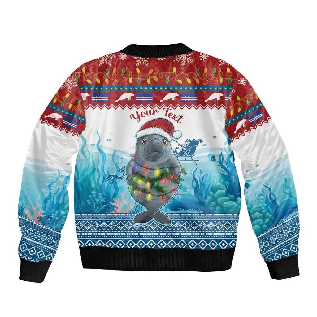 Personalised Cape Verde Christmas Sleeve Zip Bomber Jacket Manatee Feliz Natal LT15