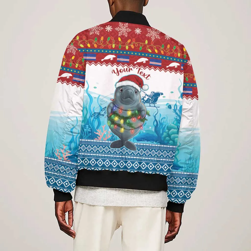 Personalised Cape Verde Christmas Sleeve Zip Bomber Jacket Manatee Feliz Natal LT15