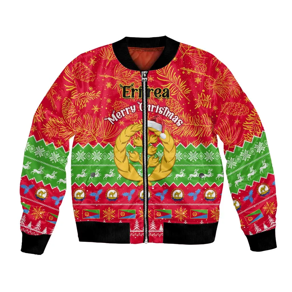Personalised Eritrea Christmas Bomber Jacket Eritrean Olive Santa Claus Merry Xmas LT14