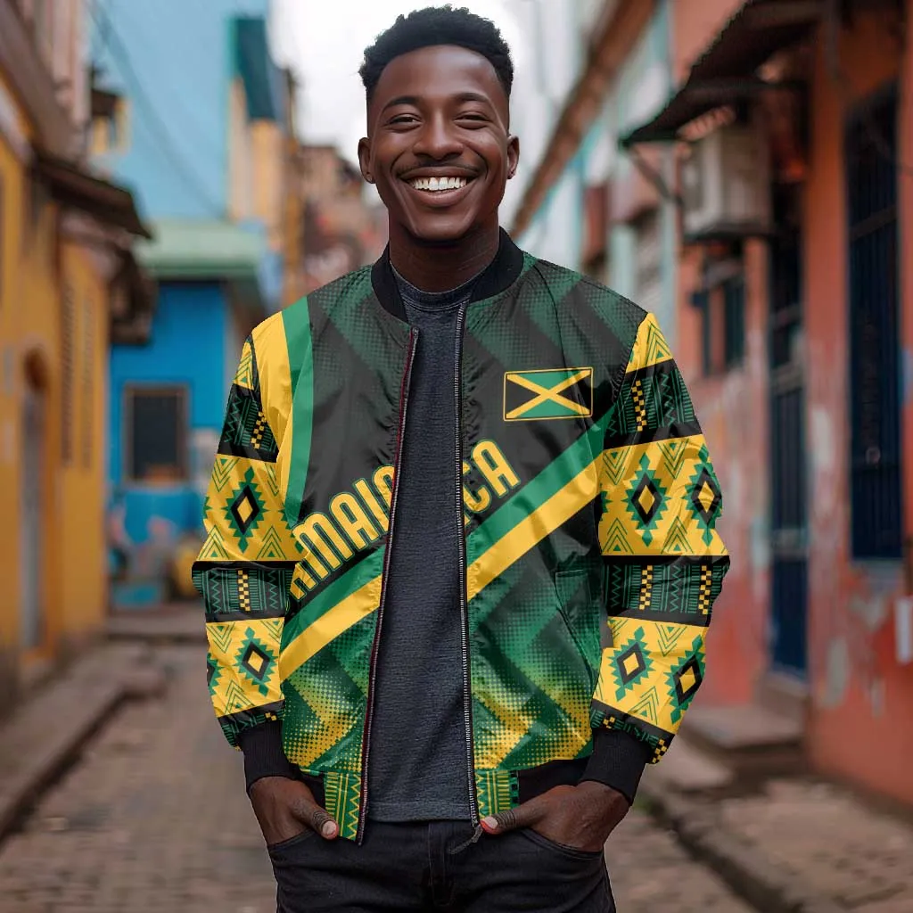 Personalised Jamaica Bomber Jacket Kente Pattern Basic - Black LT7