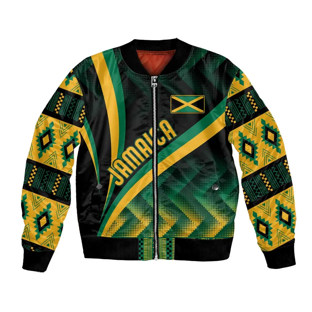 Personalised Jamaica Bomber Jacket Kente Pattern Basic - Black LT7