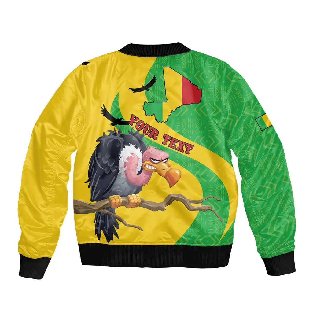 Personalized Afro Mali Vulture Sleeve Zip Bomber Jacket Flag Map - Bogolan Pattern LT15