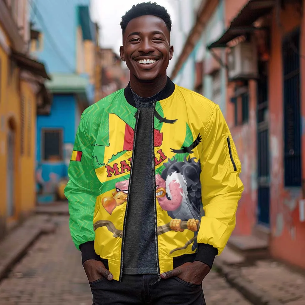 Personalized Afro Mali Vulture Sleeve Zip Bomber Jacket Flag Map - Bogolan Pattern LT15