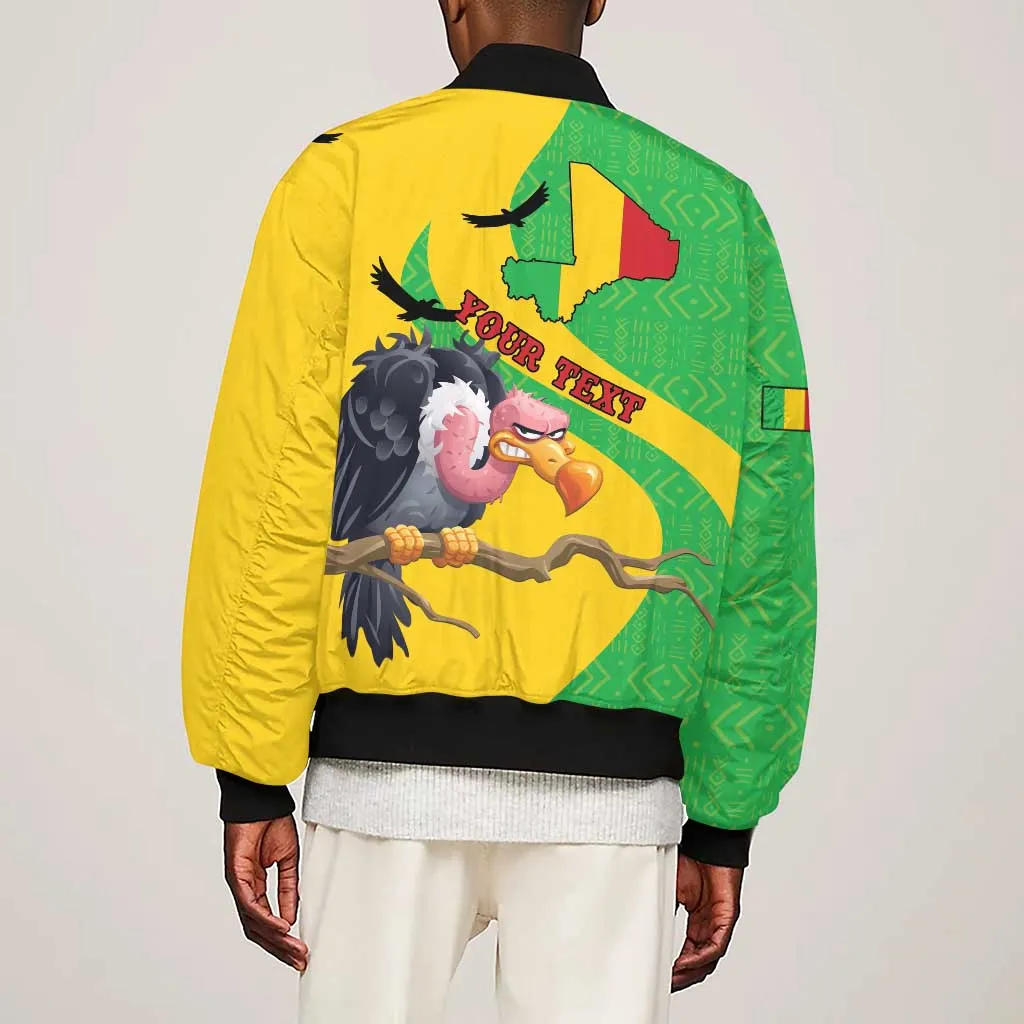 Personalized Afro Mali Vulture Sleeve Zip Bomber Jacket Flag Map - Bogolan Pattern LT15