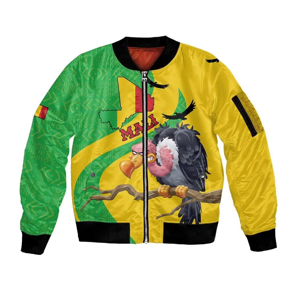 Personalized Afro Mali Vulture Sleeve Zip Bomber Jacket Flag Map - Bogolan Pattern LT15