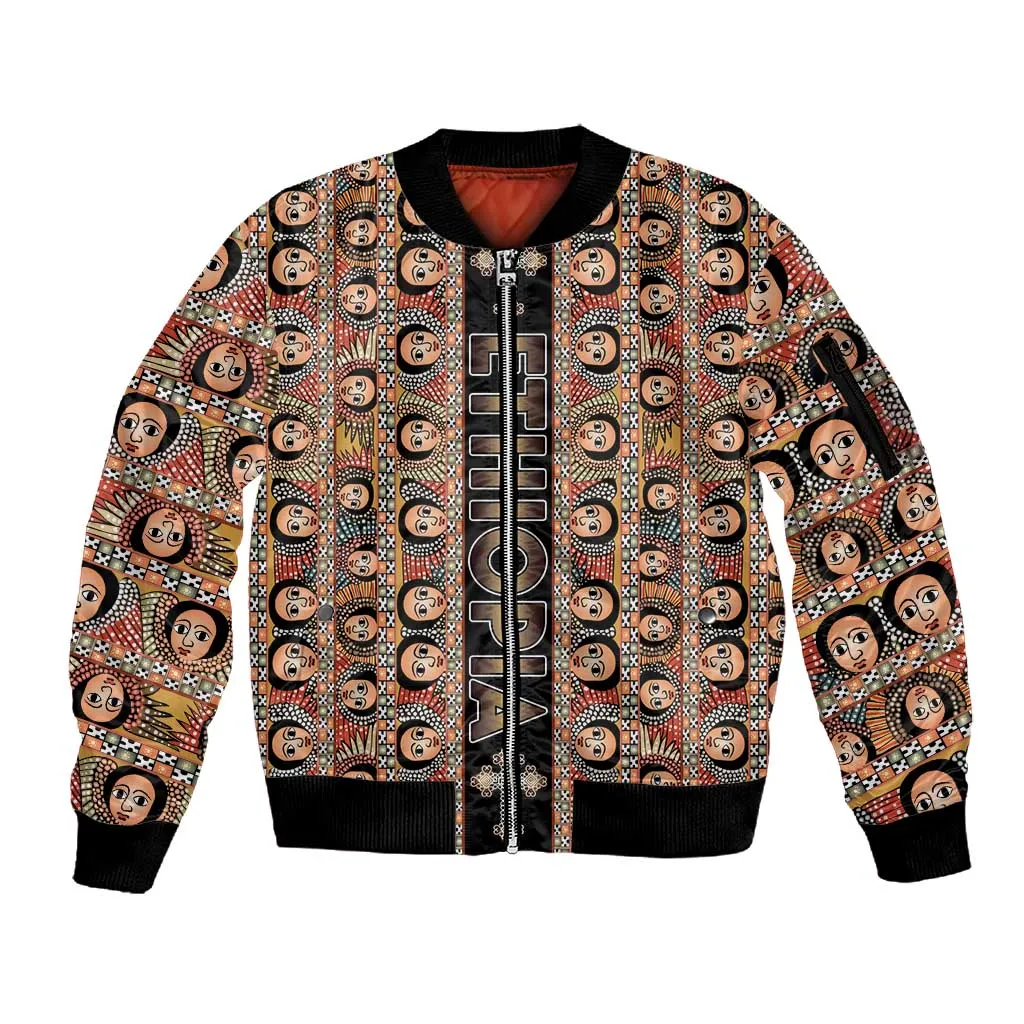 Personalized Ethiopia Sleeve Zip Bomber Jacket Ethiopian Tewahedo Angel Orthodox Black Color LT15