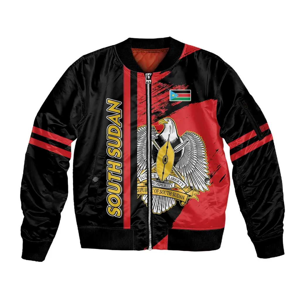 Personalized South Sudan With Coat Of Arms Sleeve Zip Bomber Jacket Sporty Style LT15